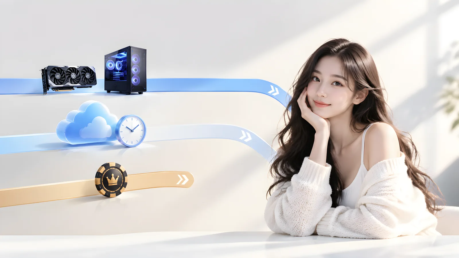 三条不同路径通向同一张换了模特的服装商品图，路径长短和门槛各不相同